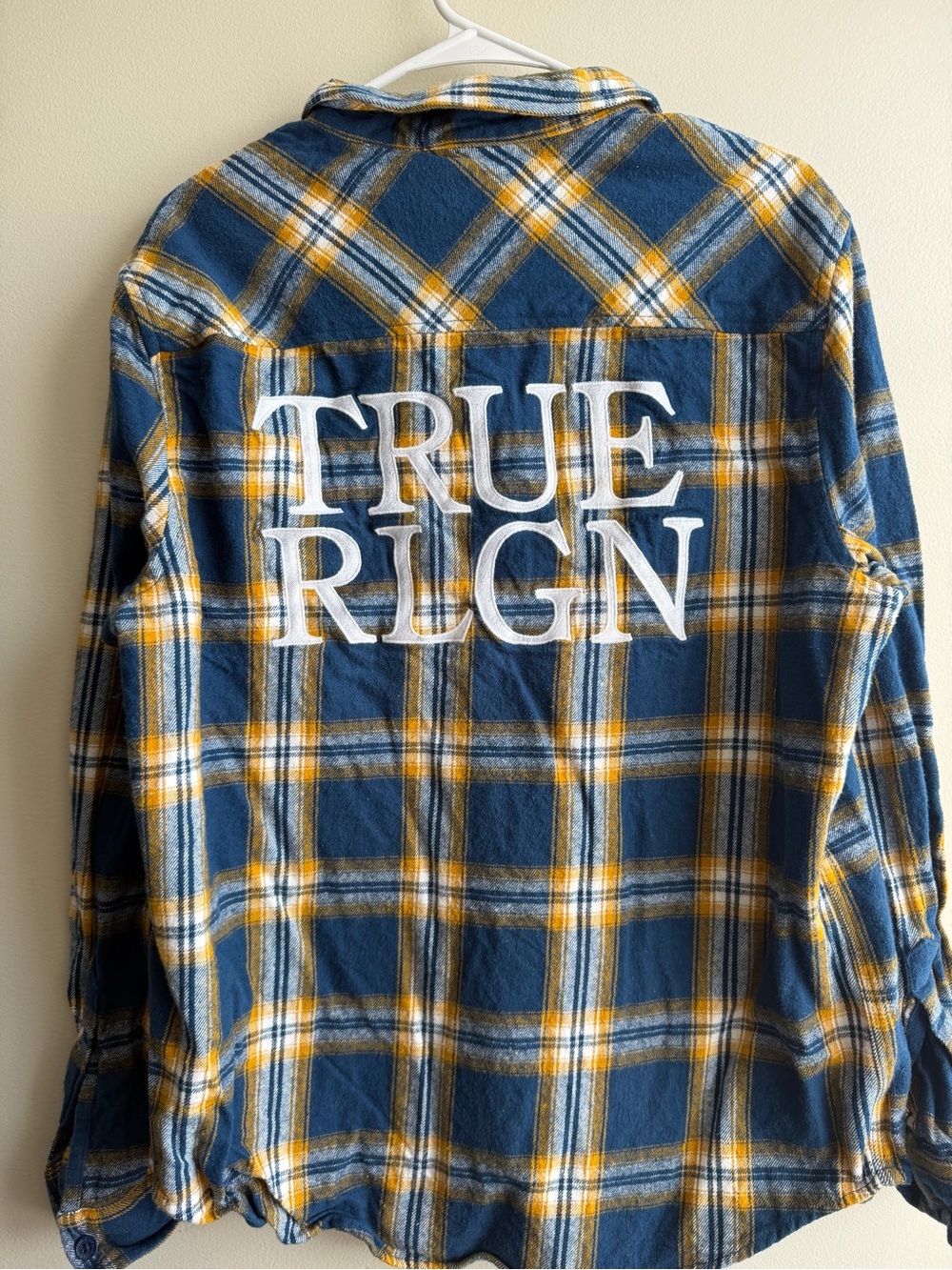 True Religion Blue & Yellow Plaid Button-Up Flannel Shirt